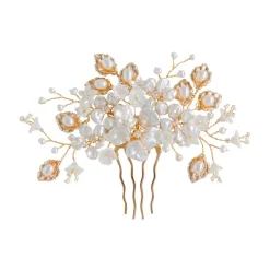 Hermione Harbutt Boheme Kamm mit goldenen Blättern und Blumen aus Perlmutt* Perlen-haarschmuck | Gold-haar-accessoires