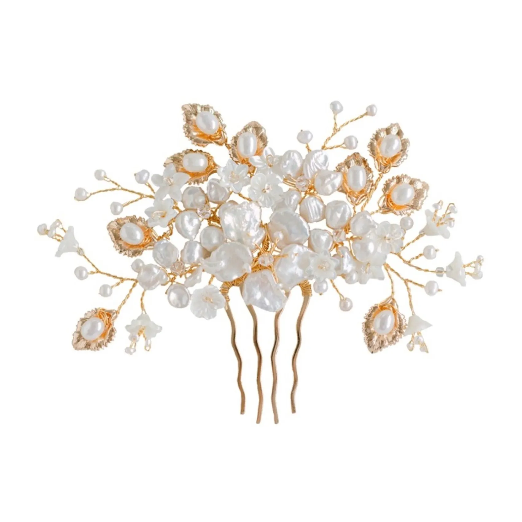 Hermione Harbutt Boheme Kamm mit goldenen Blättern und Blumen aus Perlmutt* Perlen-haarschmuck | Gold-haar-accessoires