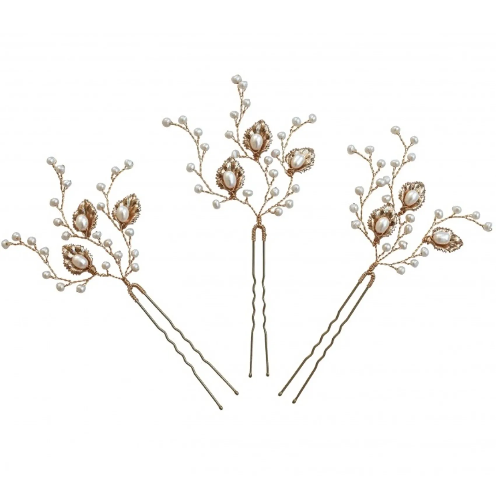 Hermione Harbutt Celeste Goldblätter und Süßwasserperlen Haarnadel* Geschenke Für Die Braut | Perlen-haarschmuck