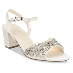 Paradox London Holden Elfenbein Satin verschönert breite Passform Blockabsatz Sandalen* Hochzeitsschuhe | Schuhe Mit Niedrigem Absatz