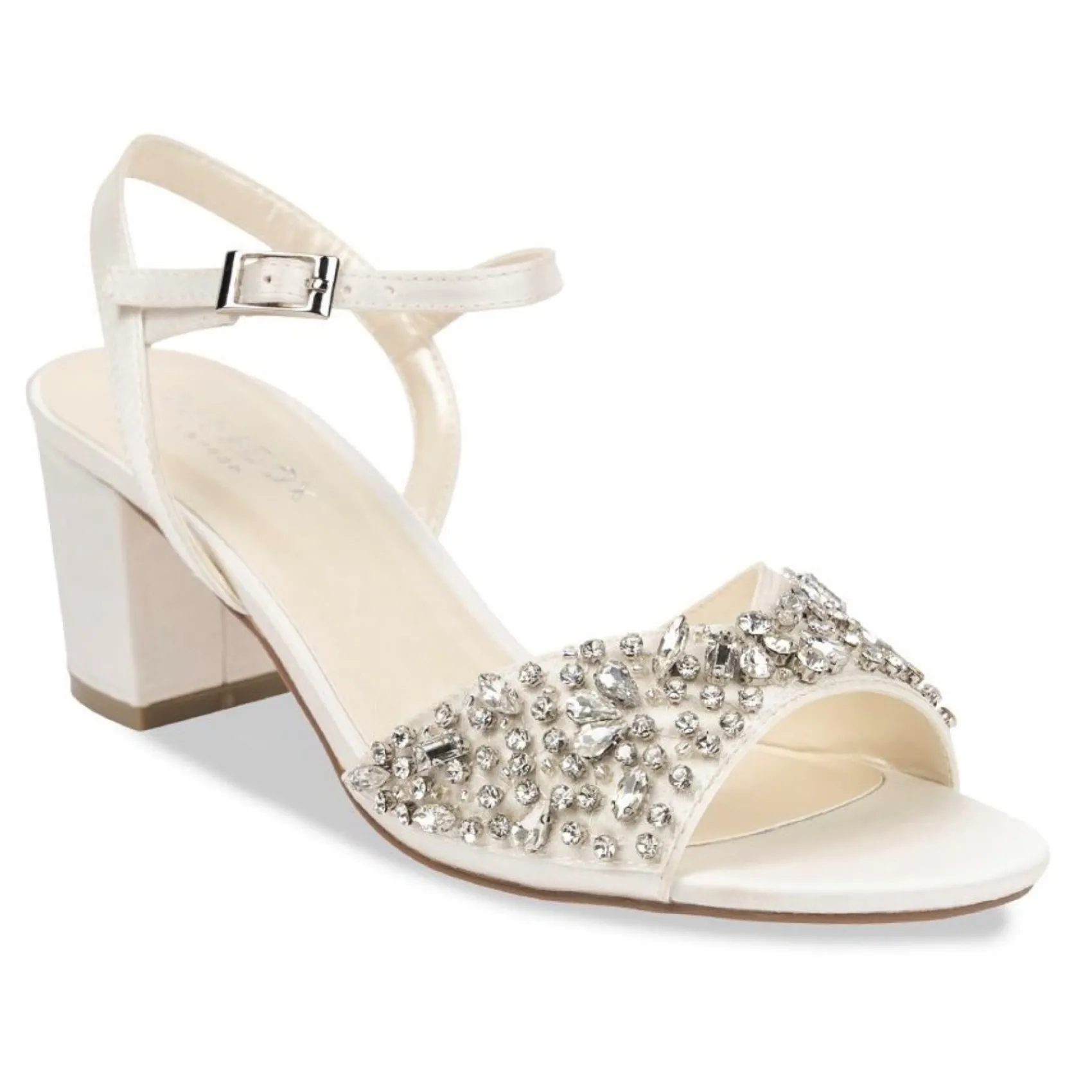 Paradox London Holden Elfenbein Satin verschönert breite Passform Blockabsatz Sandalen* Hochzeitsschuhe | Schuhe Mit Niedrigem Absatz