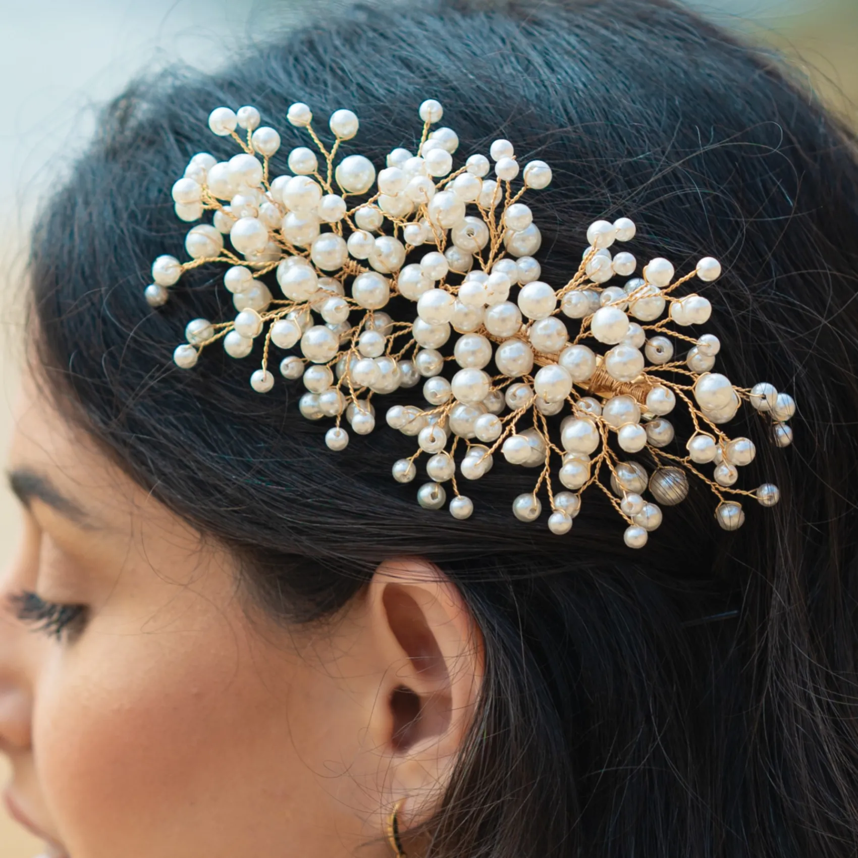 Ivory & Co Ivory and Co Astrid Gold Statement Perlenspray Haarspange* Perlen-haarschmuck | Gold-haar-accessoires