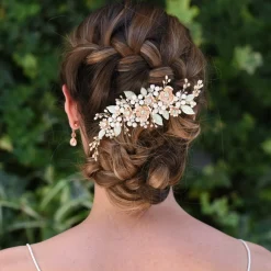 Ivory & Co Ivory and Co Botanica Champagner Gold und Blush Blumen Kopfstück* Perlen-haarschmuck | Haarschmuck In Roségold