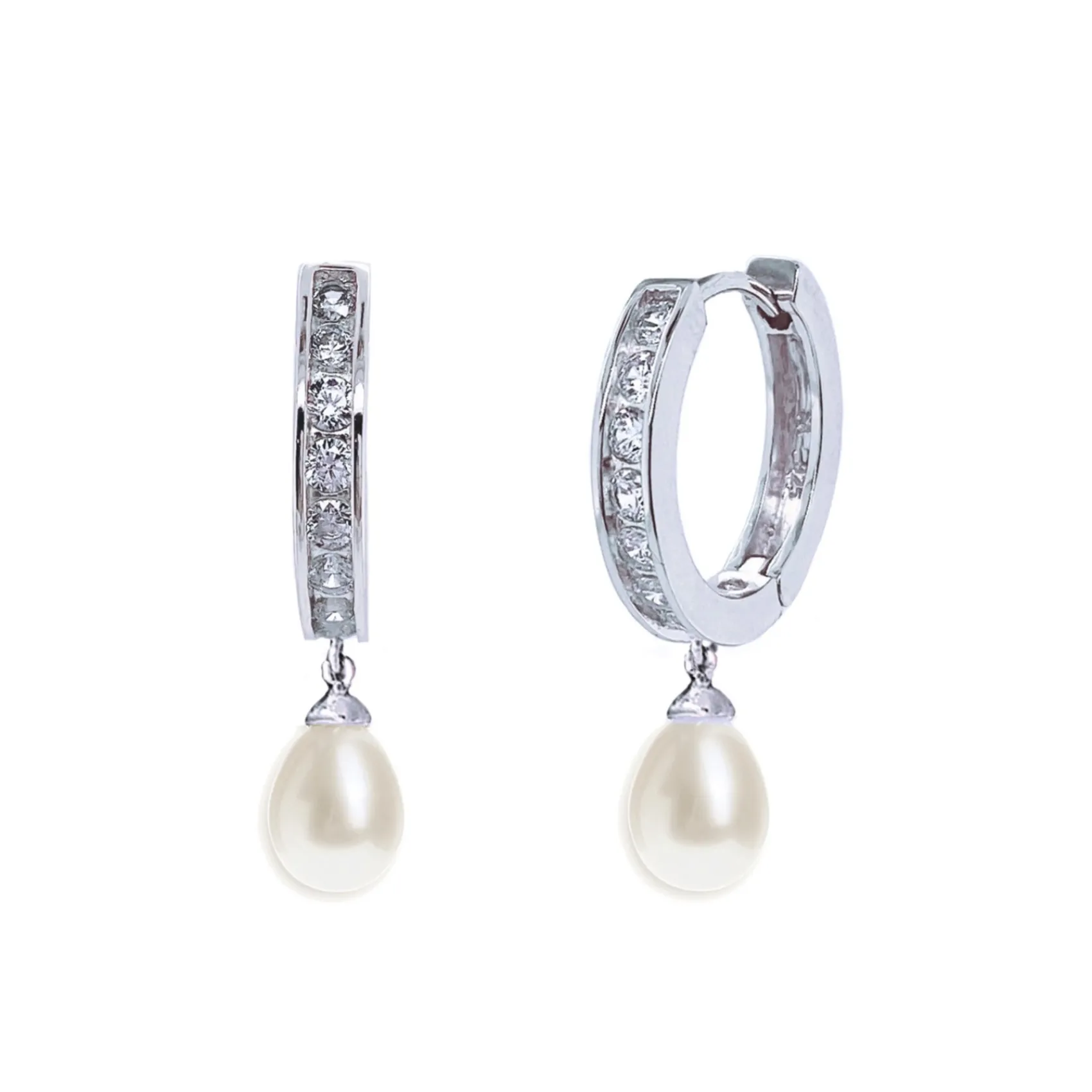 Ivory & Co Ivory and Co Canterbury Silber Crystal Hoop Perle Tropfen Ohrringe* Perlen-hochzeitsschmuck | Silberner Hochzeitsschmuck