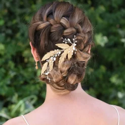 Ivory & Co Ivory and Co Cassiopaea Bronze emaillierte Blätter Haarspange* Gold-haar-accessoires | Perlen-haarschmuck