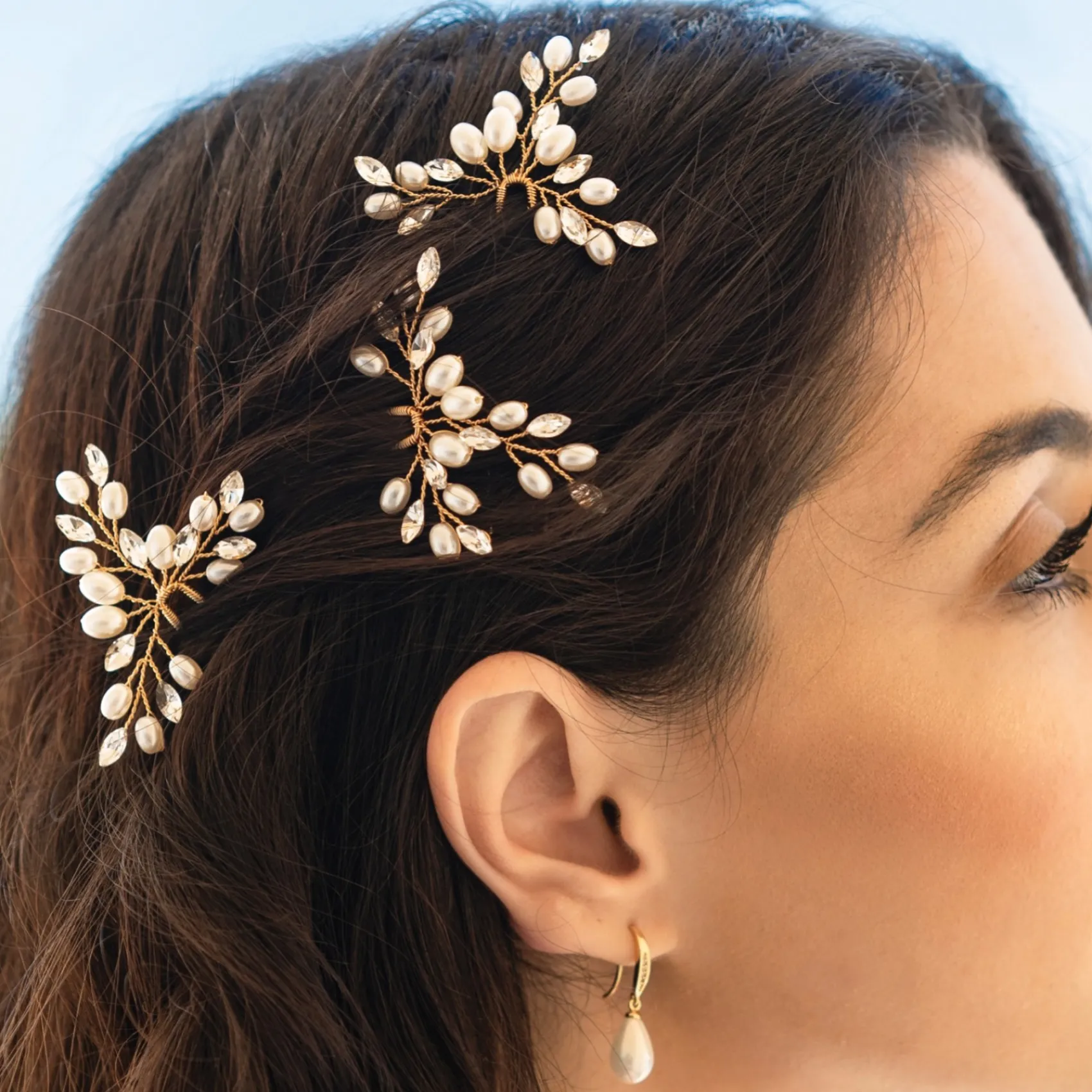 Ivory & Co Ivory and Co Cosmos Goldkristall und Perlen Haarnadel Set* Perlen-haarschmuck | Gold-haar-accessoires