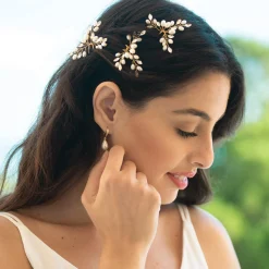 Ivory & Co Ivory and Co Cosmos Goldkristall und Perlen Haarnadel Set* Perlen-haarschmuck | Gold-haar-accessoires