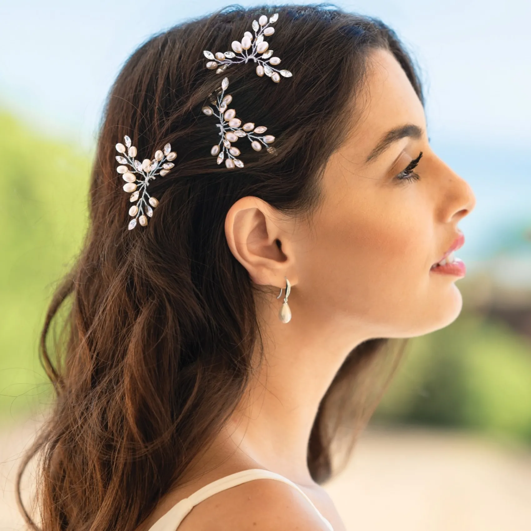 Ivory & Co Ivory and Co Cosmos Silber Kristall und Perle Haarnadel Set* Perlen-haarschmuck | Silberne Haar-accessoires