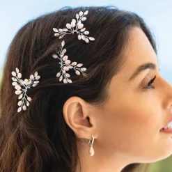 Ivory & Co Ivory and Co Cosmos Silber Kristall und Perle Haarnadel Set* Perlen-haarschmuck | Silberne Haar-accessoires
