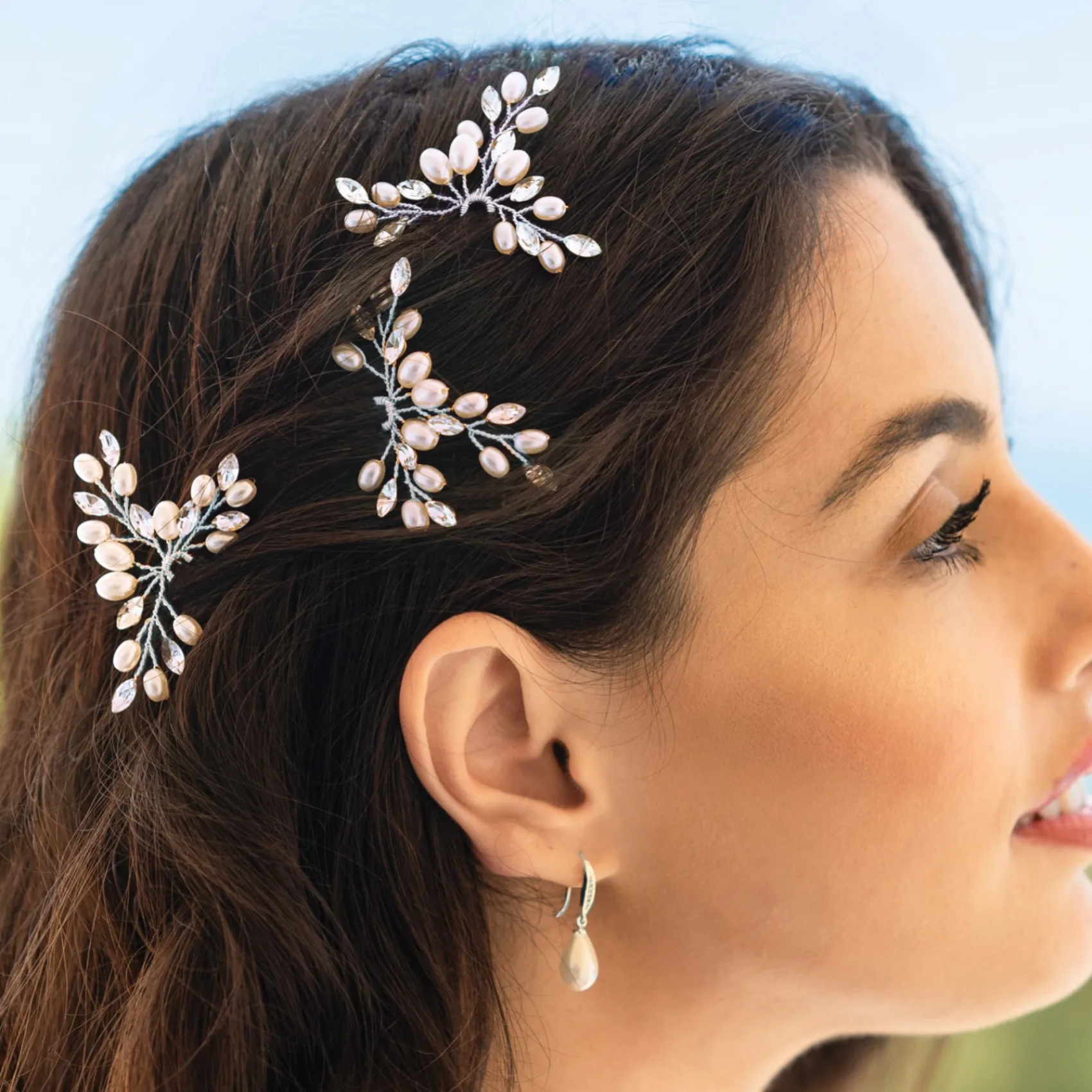 Ivory & Co Ivory and Co Cosmos Silber Kristall und Perle Haarnadel Set* Perlen-haarschmuck | Silberne Haar-accessoires