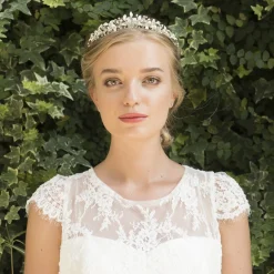 Ivory & Co Ivory and Co Elva Silber emaillierte Blätter und Kristall Tiara* Silberne Haar-accessoires | Hochzeitstiaras