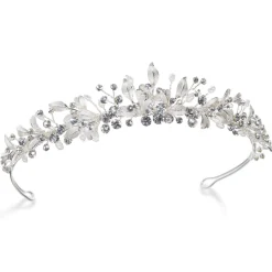 Ivory & Co Ivory and Co Elva Silber emaillierte Blätter und Kristall Tiara* Silberne Haar-accessoires | Hochzeitstiaras