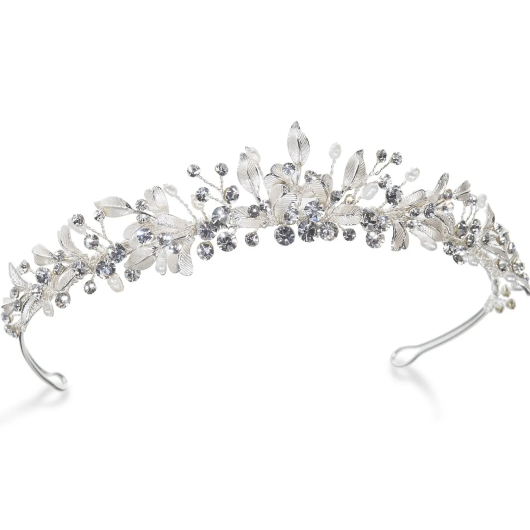 Ivory & Co Ivory and Co Elva Silber emaillierte Blätter und Kristall Tiara* Silberne Haar-accessoires | Hochzeitstiaras