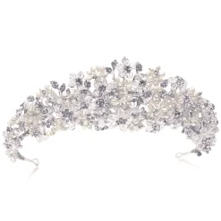 Ivory & Co Ivory and Co Emma Aussage verschönert Blumen Braut Tiara* Perlen-haarschmuck | Silberne Haar-accessoires
