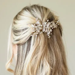 Ivory & Co Ivory and Co Fairydust Gold emaillierte Blätter Hochzeit Haarspange* Perlen-haarschmuck | Gold-haar-accessoires