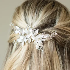 Ivory & Co Ivory and Co Fairydust Silber emaillierte Blätter Hochzeit Haarspange* Perlen-haarschmuck | Silberne Haar-accessoires