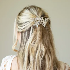 Ivory & Co Ivory and Co Fairydust Silber emaillierte Blätter Hochzeit Haarspange* Perlen-haarschmuck | Silberne Haar-accessoires