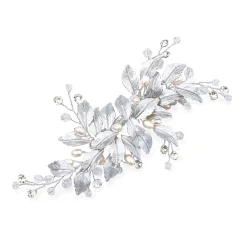 Ivory & Co Ivory and Co Fairydust Silber emaillierte Blätter Hochzeit Haarspange* Perlen-haarschmuck | Silberne Haar-accessoires