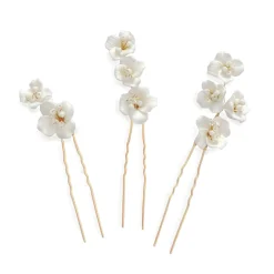 Ivory & Co Ivory and Co Fleur Satz von 3 Gold Keramik Blume Haarnadeln* Geschenke Für Brautjungfern | Gold-haar-accessoires