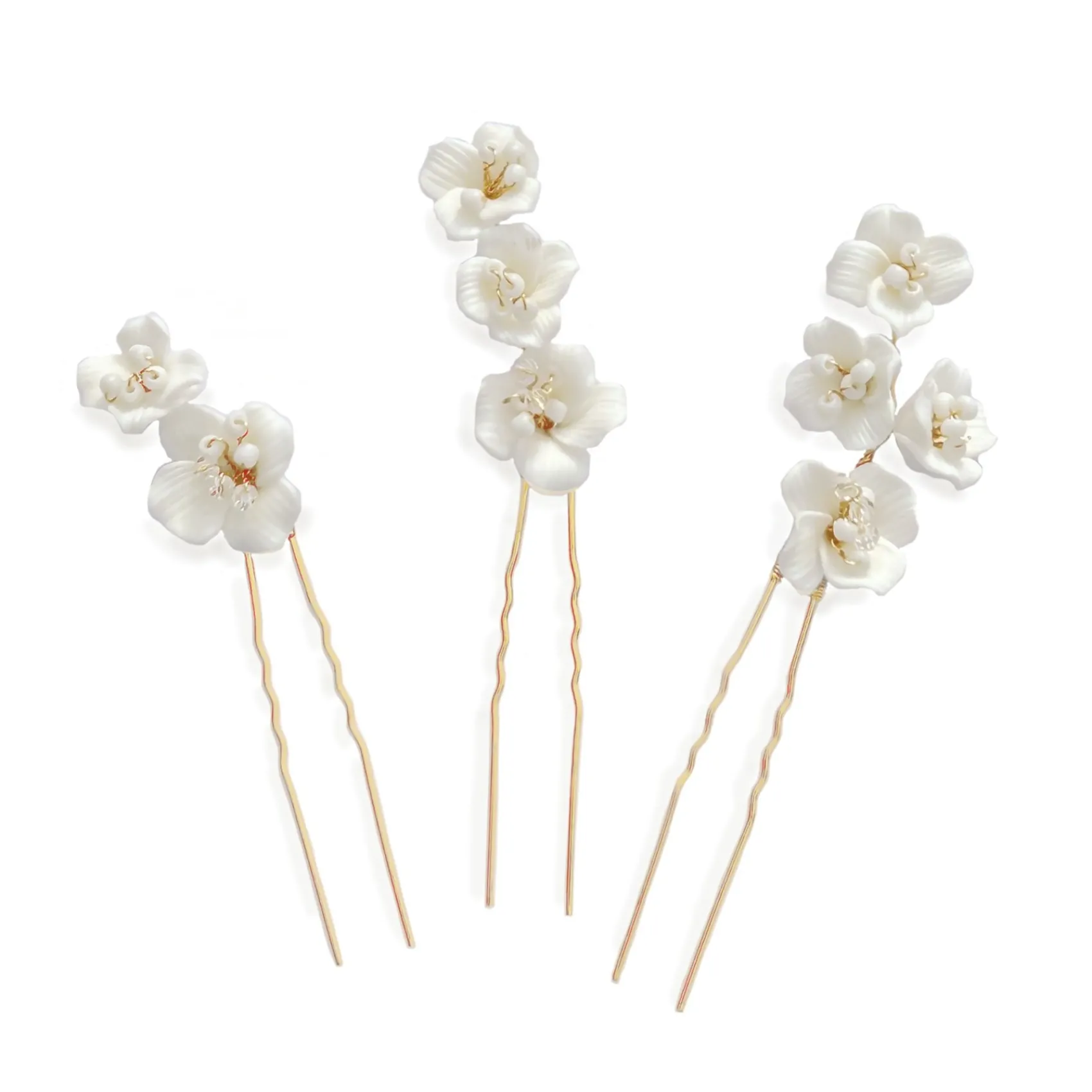 Ivory & Co Ivory and Co Fleur Satz von 3 Gold Keramik Blume Haarnadeln* Geschenke Für Brautjungfern | Gold-haar-accessoires