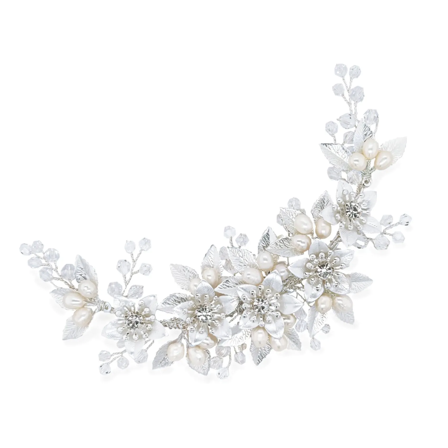Ivory & Co Ivory and Co Frühlingsblüte Emaillierte Blumensichel Braut Haarspange* Perlen-haarschmuck | Silberne Haar-accessoires