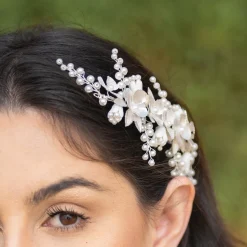Ivory & Co Ivory and Co Frühlingstraum Silber Floral Perlen Haarspange* Perlen-haarschmuck | Silberne Haar-accessoires