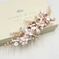 Ivory & Co Ivory and Co Frühlingstraum Rose Gold Floral Perlen Haarspange* Perlen-haarschmuck | Haarschmuck In Roségold