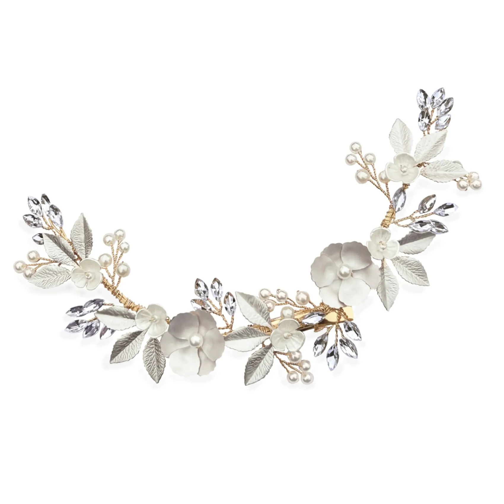 Ivory & Co Ivory and Co Golden Bloom Kristall und Perle Blumensichel Haarspange* Perlen-haarschmuck | Gold-haar-accessoires