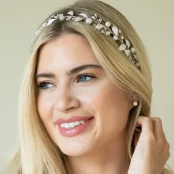 Ivory & Co Ivory and Co Lerche Silberne Blätter und Perlen Haar Rebe* Perlen-haarschmuck | Silberne Haar-accessoires