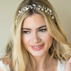 Ivory & Co Ivory and Co Lerche Silberne Blätter und Perlen Haar Rebe* Perlen-haarschmuck | Silberne Haar-accessoires