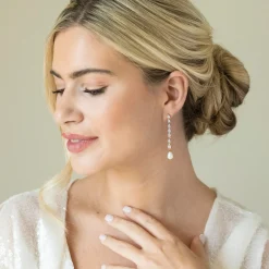 Ivory & Co Ivory and Co Melbourne Gold Kristall lange Perlenohrringe* Perlen-hochzeitsschmuck | Gold-hochzeitsschmuck