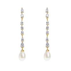 Ivory & Co Ivory and Co Melbourne Gold Kristall lange Perlenohrringe* Perlen-hochzeitsschmuck | Gold-hochzeitsschmuck