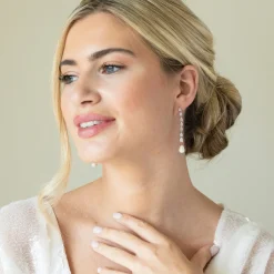 Ivory & Co Ivory and Co Melbourne Rose Gold Kristall lange Perlenohrringe* Perlen-hochzeitsschmuck | Roségold Hochzeitsschmuck