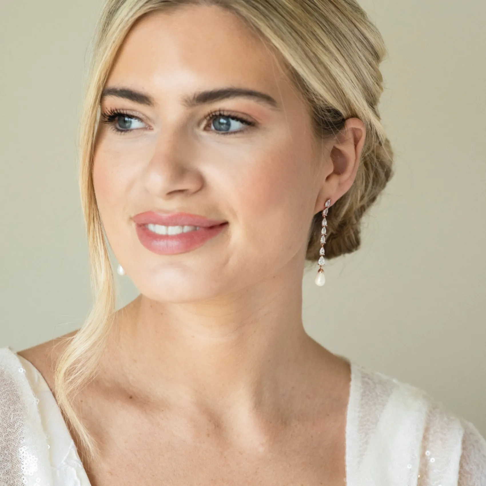 Ivory & Co Ivory and Co Melbourne Rose Gold Kristall lange Perlenohrringe* Perlen-hochzeitsschmuck | Roségold Hochzeitsschmuck