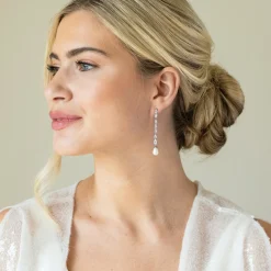Ivory & Co Ivory and Co Melbourne Silber Kristall lange Perlen Ohrringe* Perlen-hochzeitsschmuck | Silberner Hochzeitsschmuck