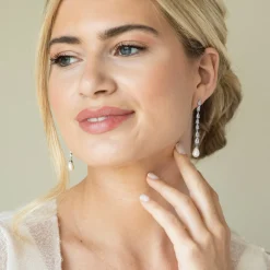 Ivory & Co Ivory and Co Melbourne Silber Kristall lange Perlen Ohrringe* Perlen-hochzeitsschmuck | Silberner Hochzeitsschmuck
