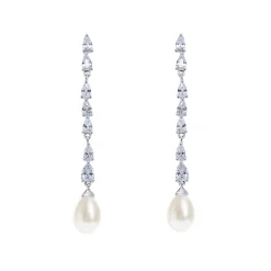 Ivory & Co Ivory and Co Melbourne Silber Kristall lange Perlen Ohrringe* Perlen-hochzeitsschmuck | Silberner Hochzeitsschmuck