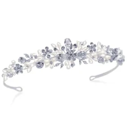 Ivory & Co Ivory and Co Melody Floral Perle und Kristall Braut Tiara* Perlen-haarschmuck | Silberne Haar-accessoires