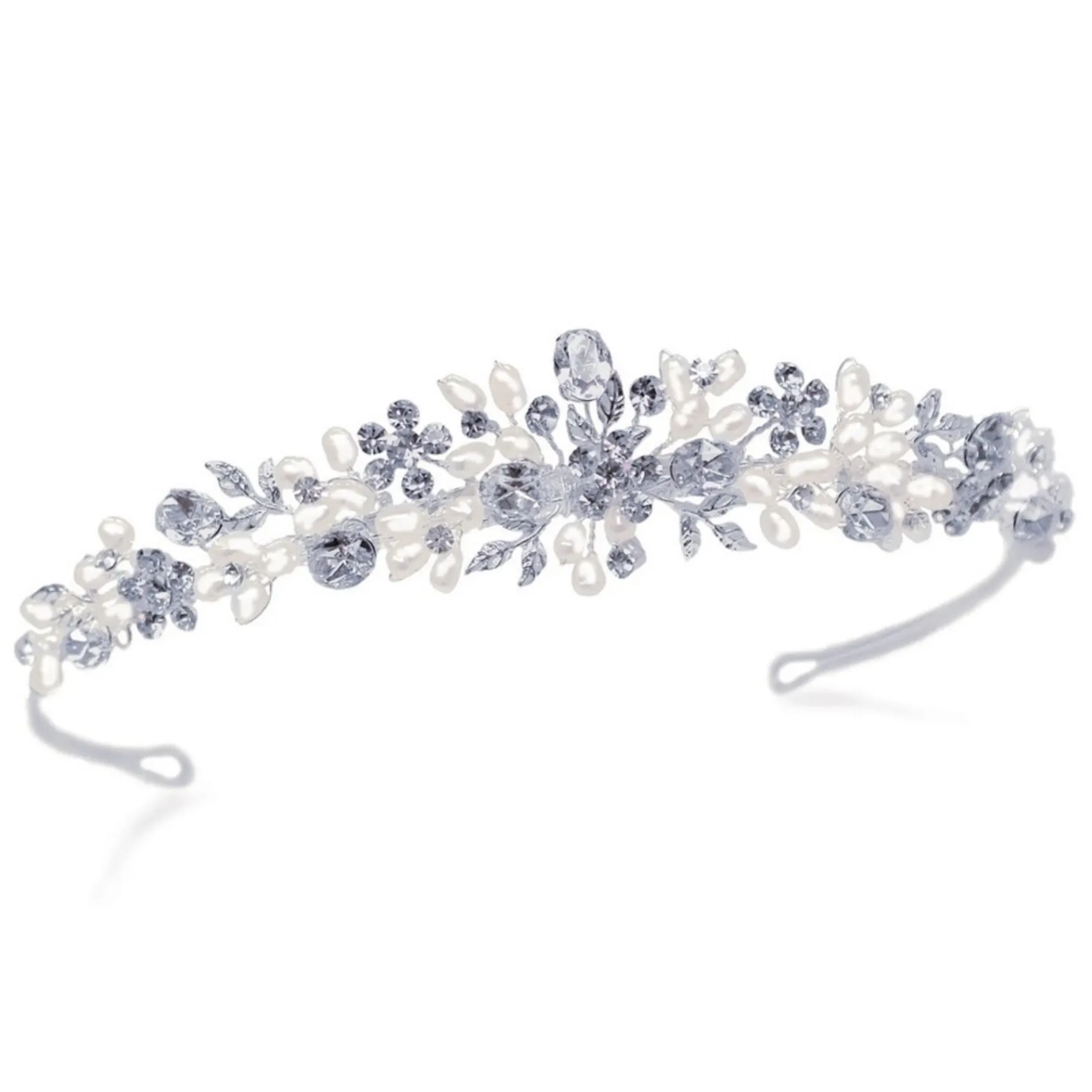 Ivory & Co Ivory and Co Melody Floral Perle und Kristall Braut Tiara* Perlen-haarschmuck | Silberne Haar-accessoires