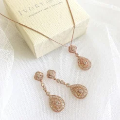 Ivory & Co Ivory and Co Moonstruck Rose Gold Kristall Brautschmuck Set* Geschenke Für Die Braut | Vintage Hochzeitsschmuck