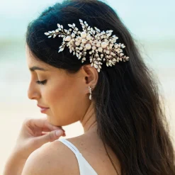 Ivory & Co Ivory and Co Ocean Days Rose Gold Statement Perle und Kristall Kamm* Perlen-haarschmuck | Haarschmuck In Roségold