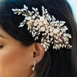 Ivory & Co Ivory and Co Ocean Days Rose Gold Statement Perle und Kristall Kamm* Perlen-haarschmuck | Haarschmuck In Roségold