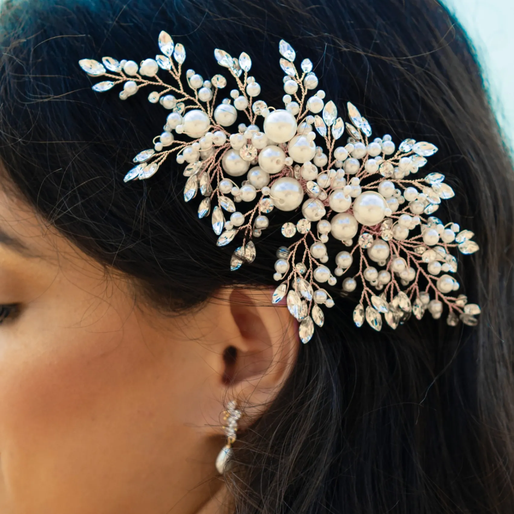 Ivory & Co Ivory and Co Ocean Days Rose Gold Statement Perle und Kristall Kamm* Perlen-haarschmuck | Haarschmuck In Roségold
