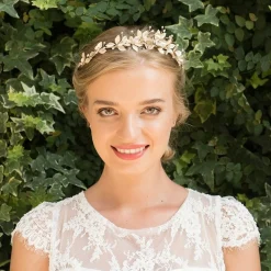 Ivory & Co Ivory and Co Olympia Gold emaillierte Blumen und Blätter Seite Kopfstück* Gold-haar-accessoires | Hochzeit Seite Tiaras