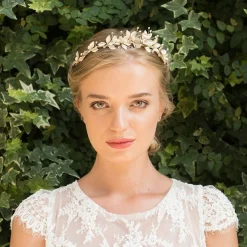 Ivory & Co Ivory and Co Olympia Gold emaillierte Blumen und Blätter Seite Kopfstück* Gold-haar-accessoires | Hochzeit Seite Tiaras