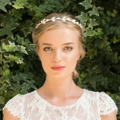 Ivory & Co Ivory and Co Pearl Dream Silber emaillierte Blätter Hochzeit Stirnband* Perlen-haarschmuck | Silberne Haar-accessoires