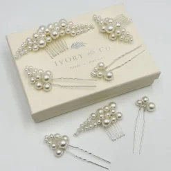 Ivory & Co Ivory and Co Pearl Haze Silber Kamm und Haarnadel Set* Perlen-haarschmuck | Silberne Haar-accessoires