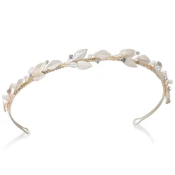 Ivory & Co Ivory and Co Pfirsich Blüte Golden emaillierte Blätter Hochzeit Stirnband* Perlen-haarschmuck | Gold-haar-accessoires
