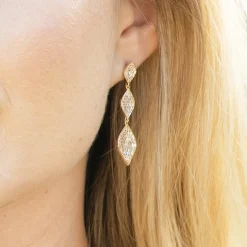 Ivory & Co Ivory and Co Rochelle Gold Kristall Pave dreifache Tropfenohrringe* Goldener Abschlussball-schmuck | Abschlussball-ohrringe
