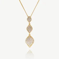 Ivory & Co Ivory and Co Rochelle Gold Kristall Pave Triple Drop Anhänger* Goldener Abschlussball-schmuck | Abschlussball-halsketten